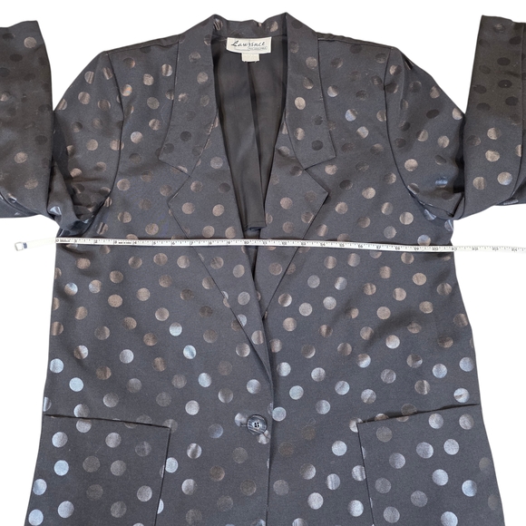 VINTAGE LAWRENCE 90s Polka Dot Blazer | L | Black | Retro Tailored Jacket - Picture 8 of 14